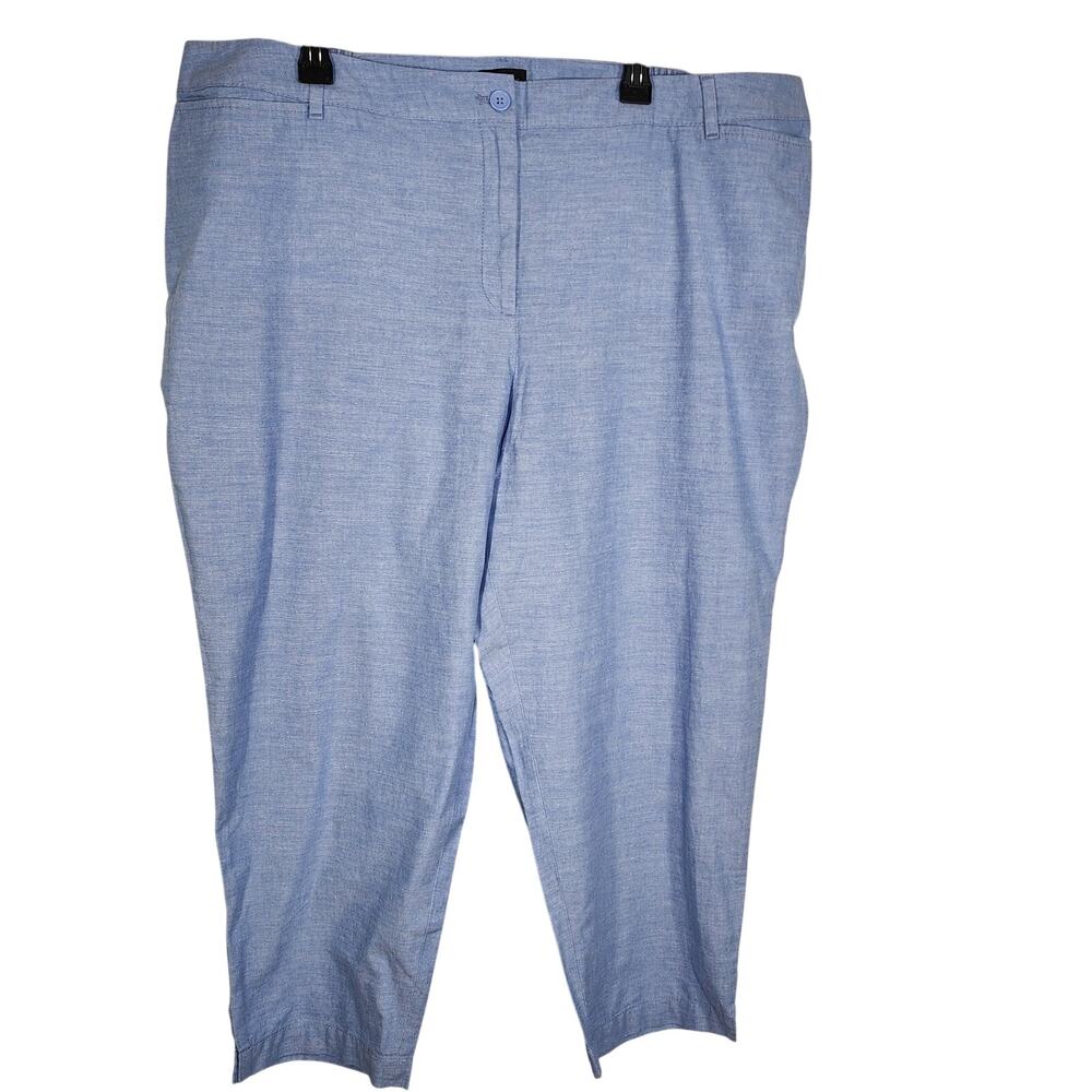 Talbots Womens The Perfect Crop Pant Size 22W 100% Cotton Chambray Blue Pockets